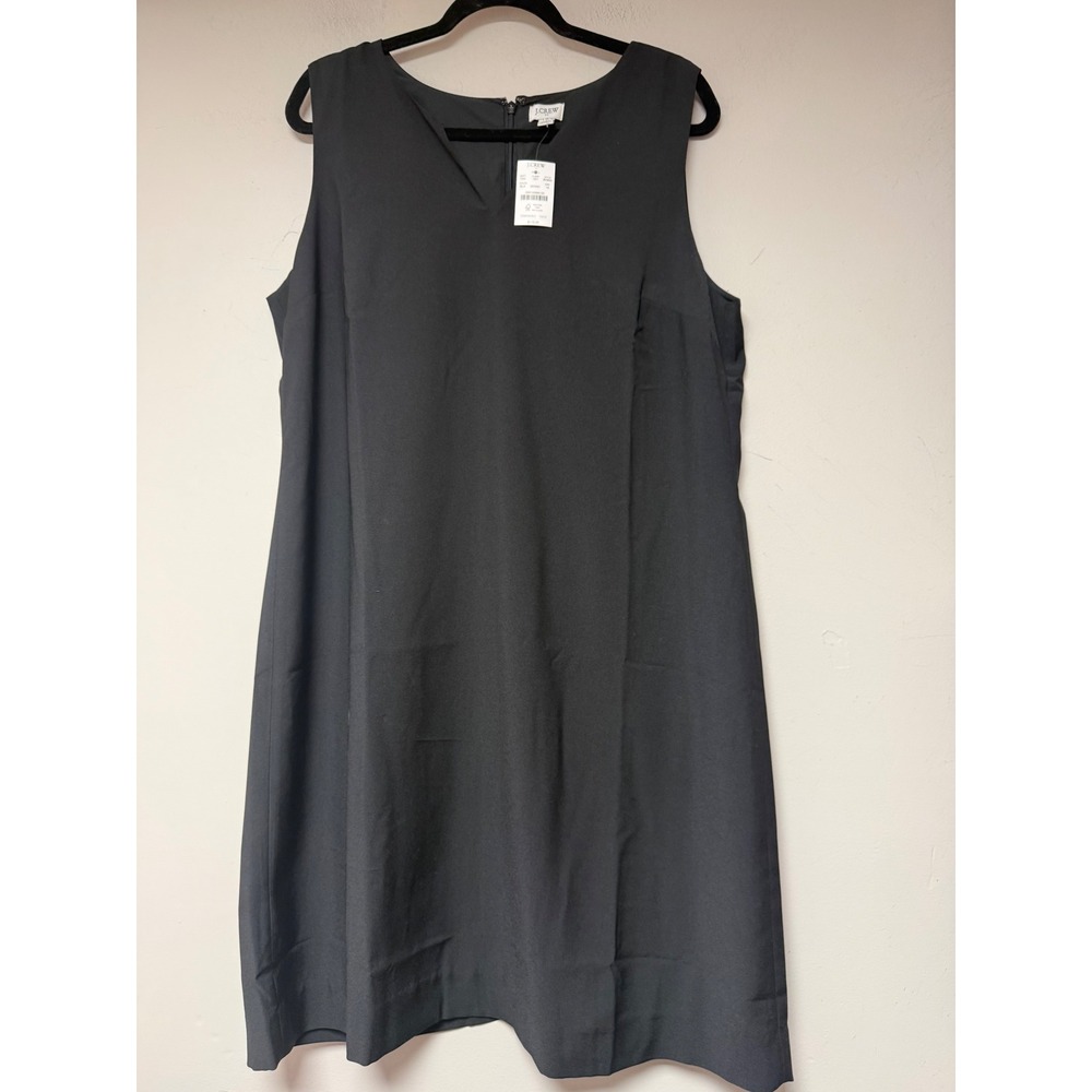 J.Crew Shift Dress Women Size 16 Black New Sleeveless Notched V-Neck BO652